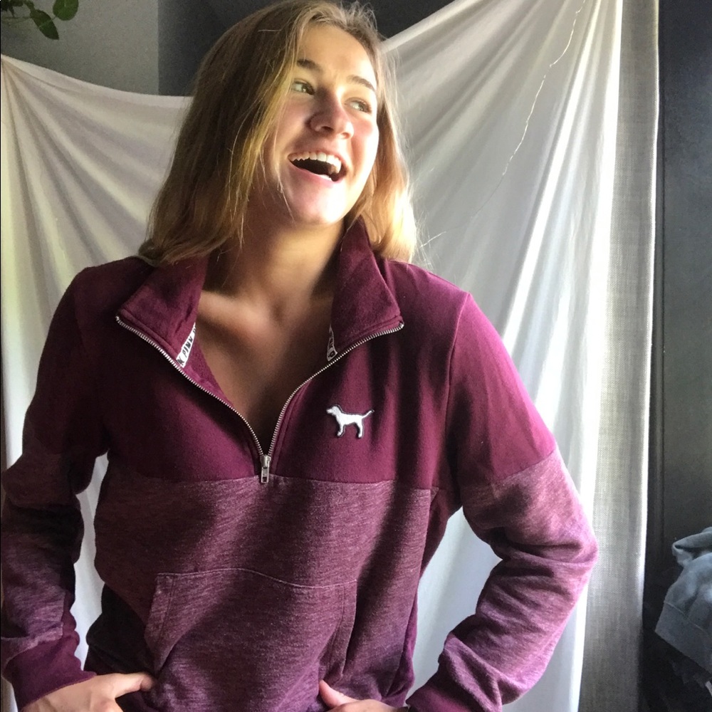PINK Burgundy Quarter Zip Up